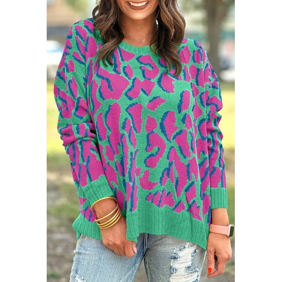 a.Jesdani Chic Drop Shoulder Art Print Sweater - Green Vibrance