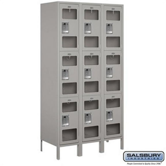 Salsbury S-53368GY-A 3 x 6 x 18 in. Triple Tier Extra Wide See Through Metal Locker, Gray - Assembled