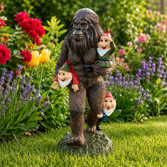 LUMIARTISAN Schlepping Garden Gnomes Bigfoot Statue 7.87" H, Funny Outdoor Decor for Yard Patio