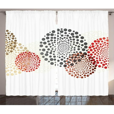 Ambesonne Abstract Curtains 2 Panel Set, Circled Modern Dots, 108" x 84", Maroon Grey Red