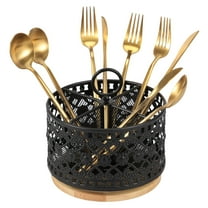 Tzdxfgl 360° Rotating Metal Utensil Holder for Countertop, 4 Compartment Silverware Organizer, Black