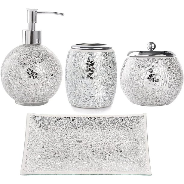 whole housewares bathroom accessories set, 4piece glass mosaic bath