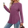 thumbnail image 2 of FUNING  Long Sleeve Shirts for Women Tunic Tops for Women Loose Fit Dressy Crew Neck Pullover Basic Sweaters for Women 2025, 2 of 6