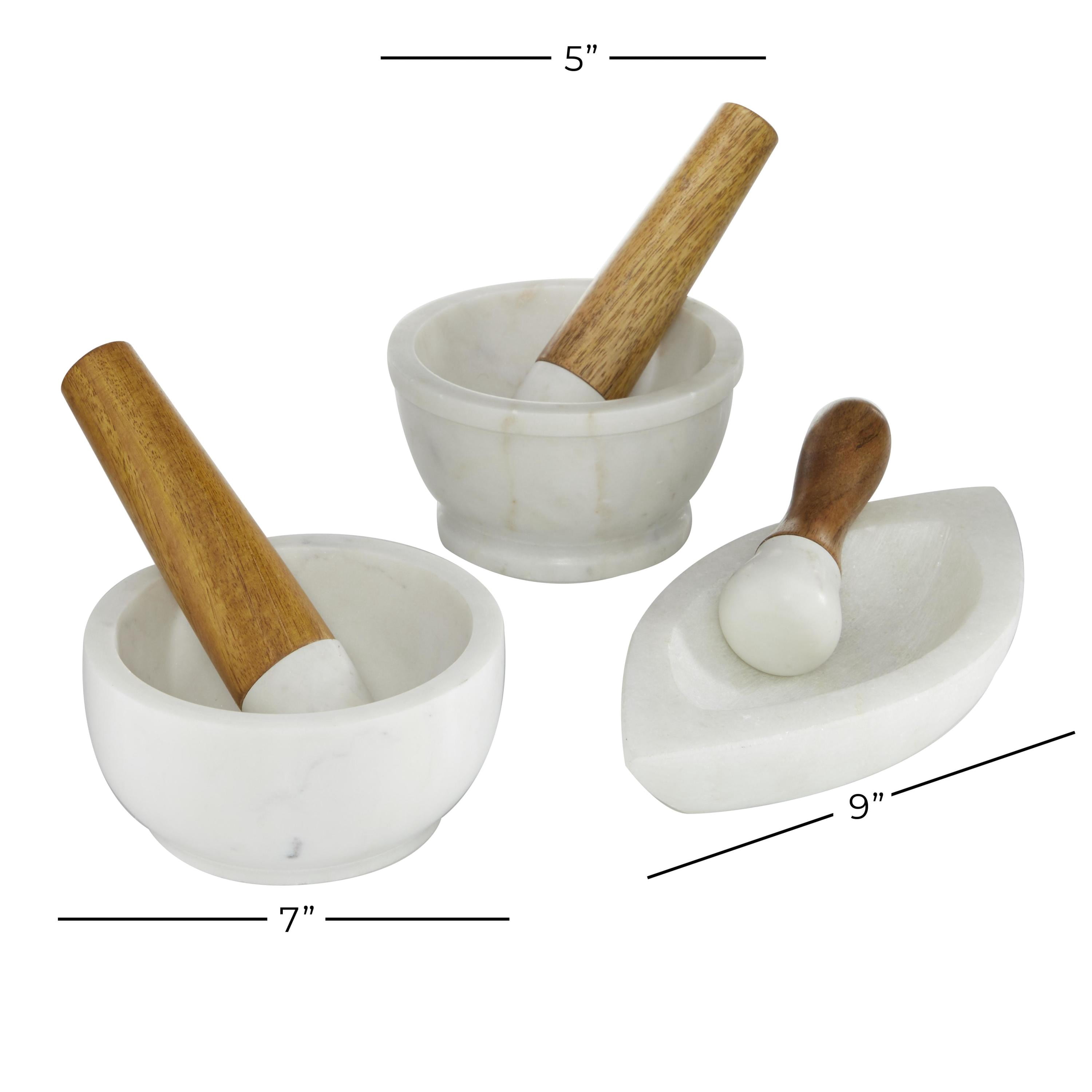 DecMode 6" x 5" White Marble Mortar And Pestel, 3-Pieces