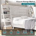 thumbnail image 5 of Merluxy Queen Bed Frame Farmhouse with 98" W Headboard,Bookshelves & Charging Station,Rustic White, 5 of 9