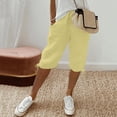 thumbnail image 2 of GZWYHT Summer Bermuda Shorts For Women，Trendy Linen Shorts Pedal Pushers With Pockets Casual Beach Short Pants Lightweight Summer Long Shorts With Pockets Workout Pants，Yellow S, 2 of 7