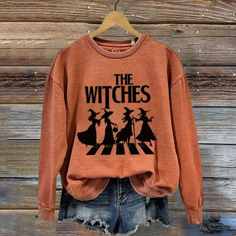 BINGRUIGS Champion Hoodie Women Women s Fashion Casual Letter Halloween Printed Round Neck Long Sleeve Top Sweatshirt Beach Sweaters Women Banded Sweater Walmart