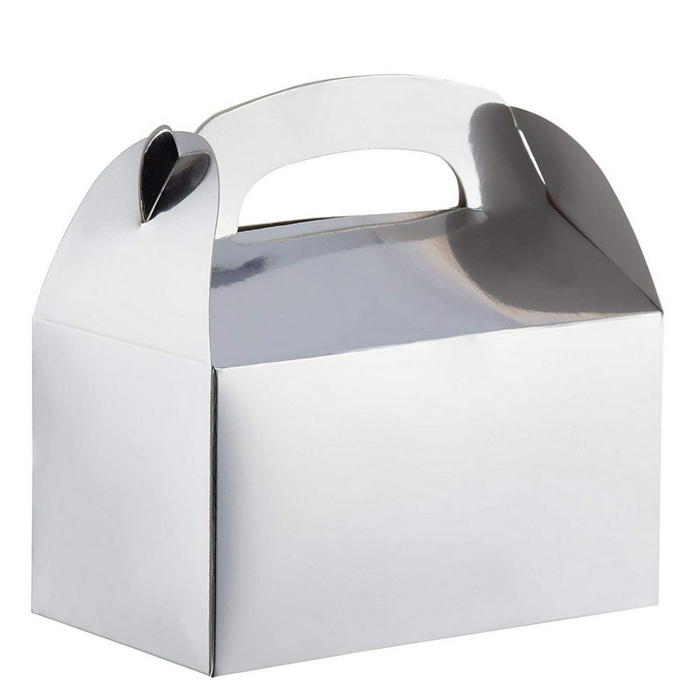 Party Treat Boxes - 24-Pack Silver Metallic Foil Gable Gift Boxes for ...