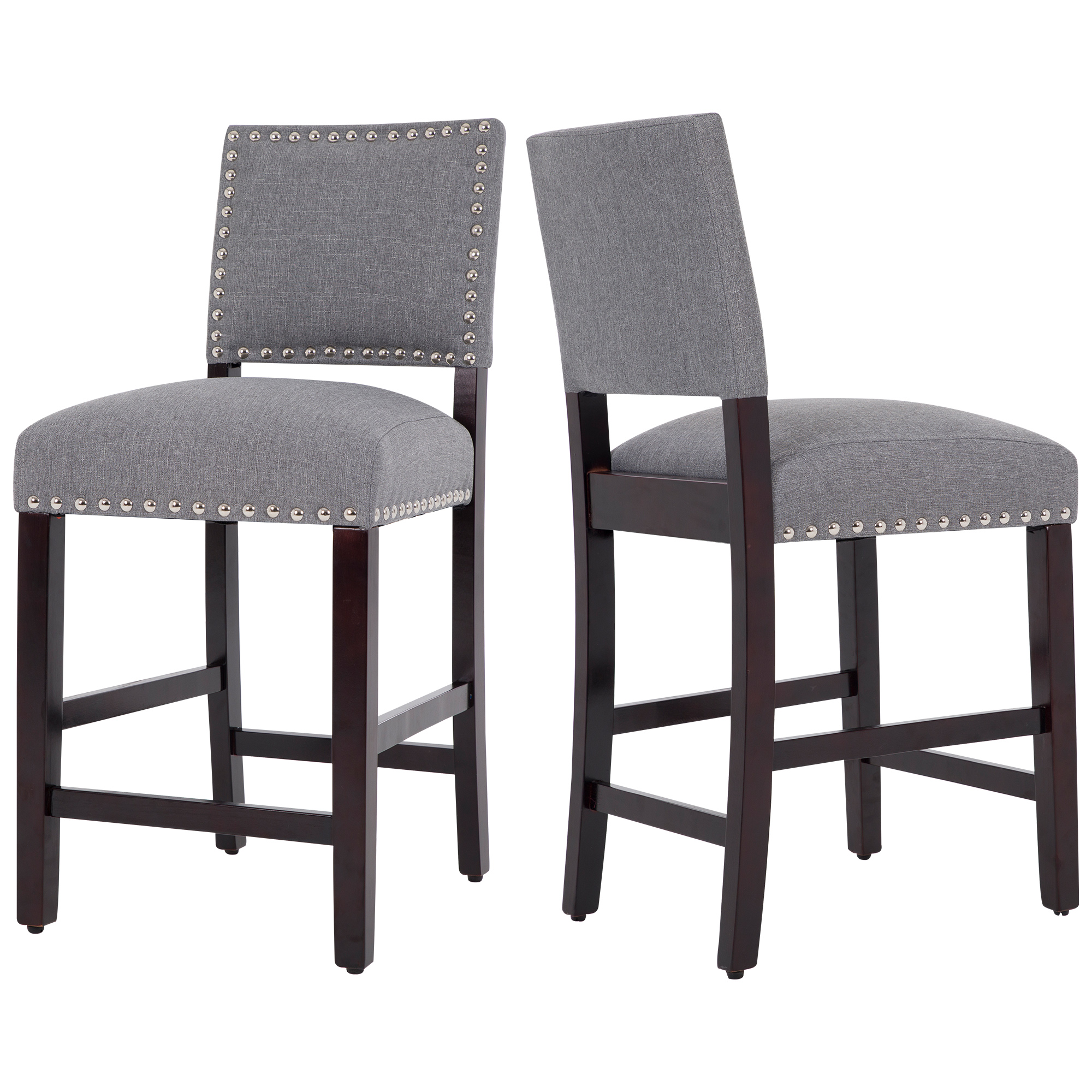 Counter Height Fabric Upholstered Barstools with Silver Nailhead Trim