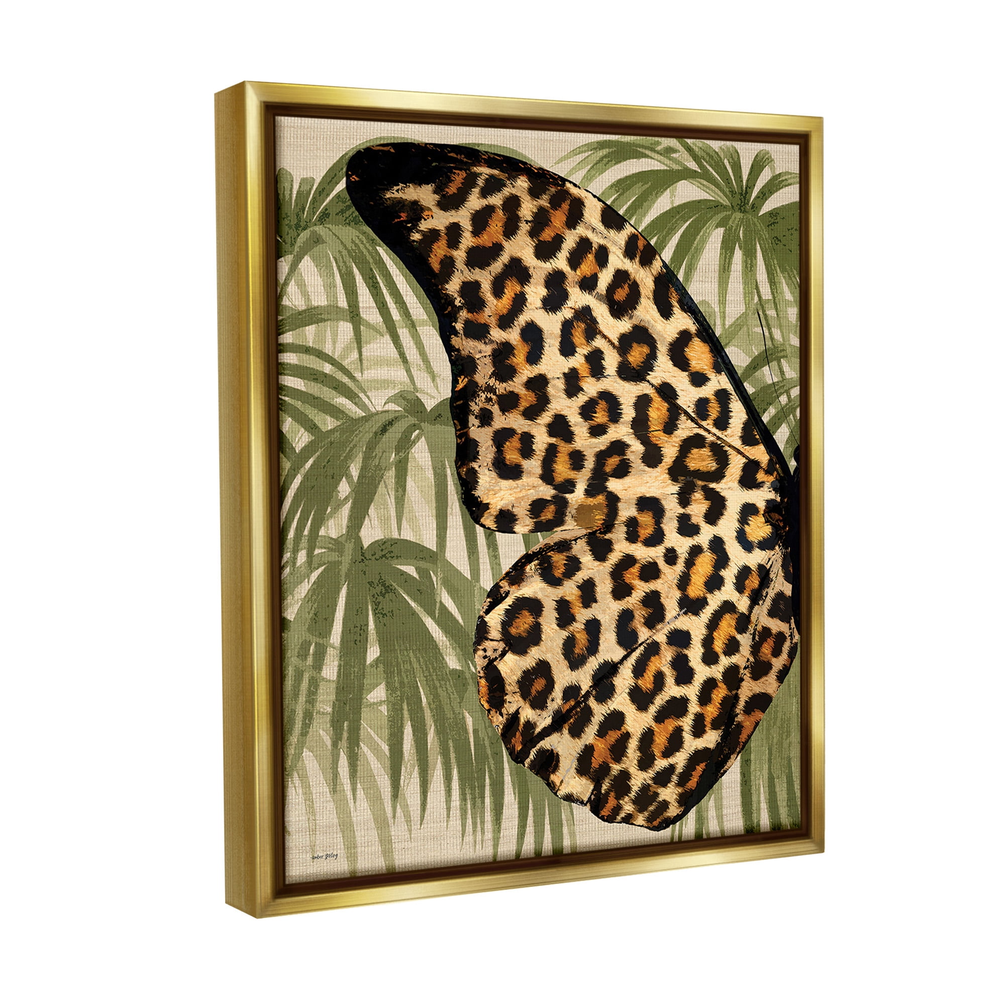 Stupell Industries Tropical Animal Pattern Wing Animals & Insects Painting Gold Floater Framed Canvas Art Print Wall Art, 25 x 31