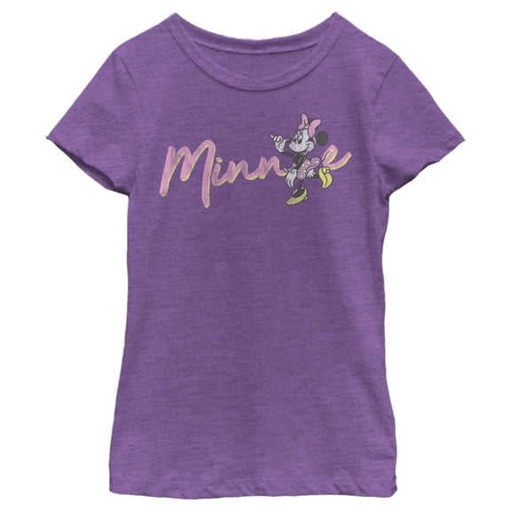 Girl's Mickey & Friends Cursive Minnie  Graphic Tee Purple Berry X Large