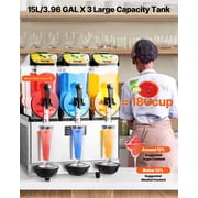 VEVOR Commercial Frozen Drink Maker, 15Lx3 Triple Tank Slushy Machine, 180 Cups Stainless Steel Margarita Smoothie Frozen Drink Machine, Slushie Maker