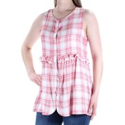 MAX STUDIO Womens Red Plaid Ruffled Sleeveless Button Up Top M