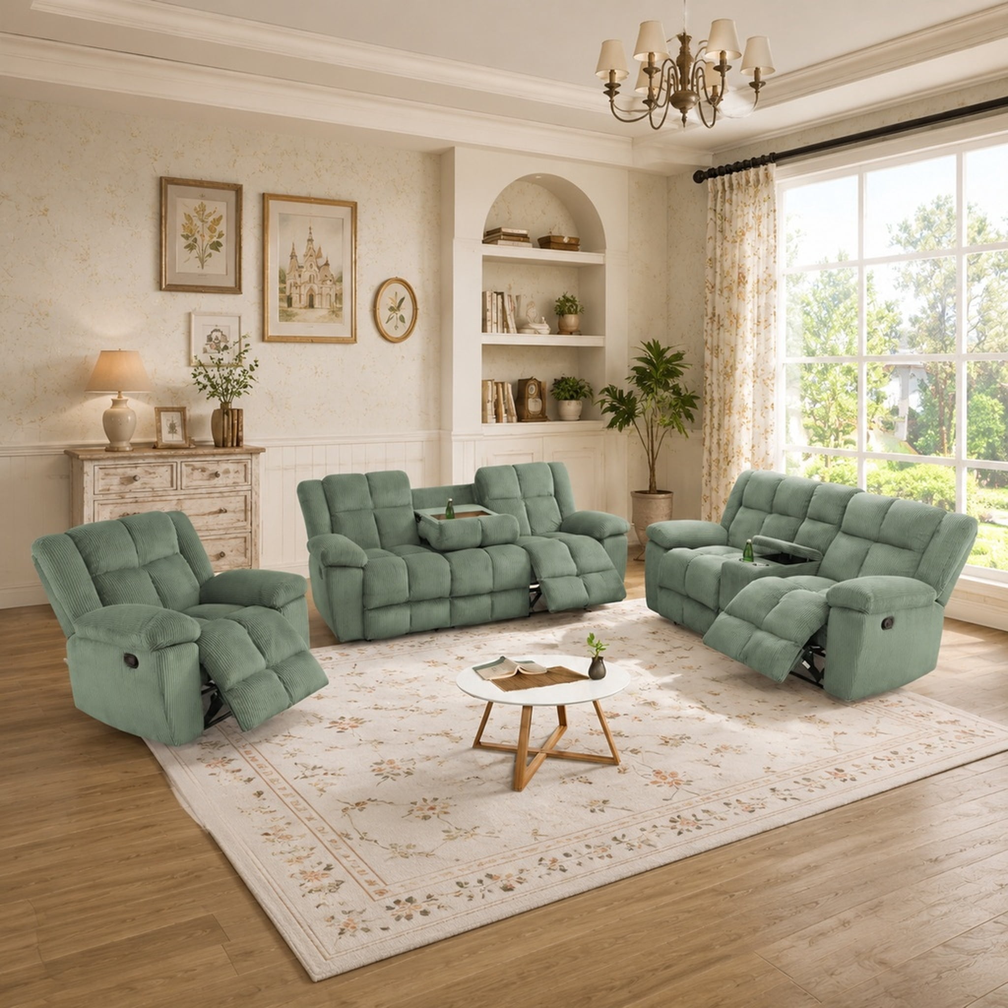 Lifestyle Furnitures Green Stripe Living Room Sofa Set - Recliner