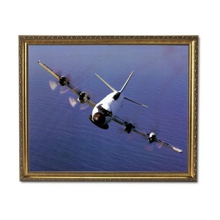 Navy Art Glass Frame - EP-3E Aries Navy Jet Airplane Wall Picture Gold Framed Art Print