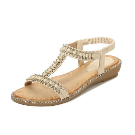 

Sandals For Womens Studded Shoes Wedges Elastic Strap Roman Sandals Note Please Buy One Or Two Sizes Larger