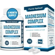 Purely Optimal Magnesium Complex Supplement 500mg - Citrate, Malate, Taurate, Oxide, Bisglycinate Chelate, Aspartate - for Sleep, Leg Cramps, Muscle, Heart - 120 Caps