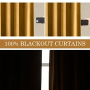Topfinel Mustard Yellow Velvet Blackout 84 Inches Long Curtains , 100% Blackout Drape Gold with Hooks, Soundproof Art Deco Back Tab Drapes for Living Room Bedroom,Set of 2