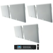 6) JBL SLP12/T-WH White Low-Profile On Wall Mount 3" 70v Commercial Speakers+Amp