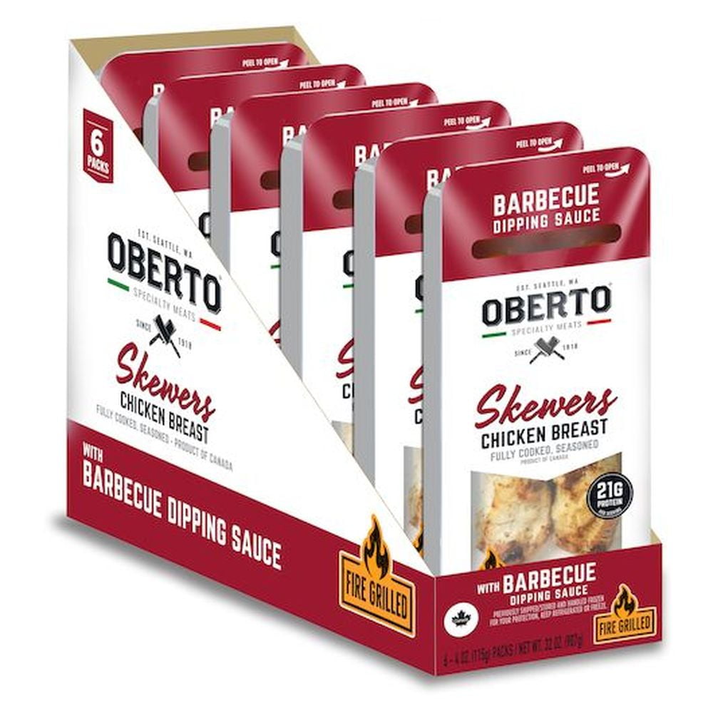Oberto Fully Cooked Seasoned BBQ Chicken Breast Skewers, 4 Ounce -- 30 per case