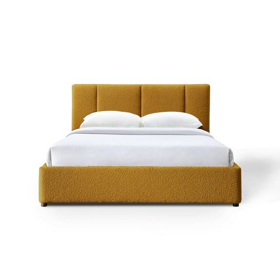 Omax Decor Venice Upholstered Platform Queen Bed in Mustard Boucle Fabric