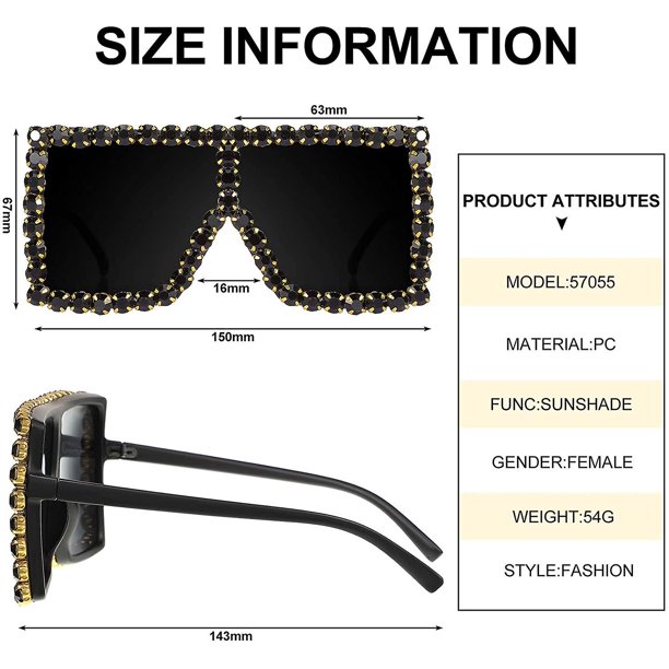 6.89 x 6.89 x 1.77 inchesBlack2 pares de gafas de sol cuadradas de gran tamaño, gafas de sol de gran tamaño con parte superior plana, gafas de sol retro con montura gruesa y brilla