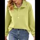 thumbnail image 2 of Sudadera Tipo Túnica de Larga Holgada para Mujer, Cuello Abotonado, Color Liso, para Invierno Verde M, 2 of 8
