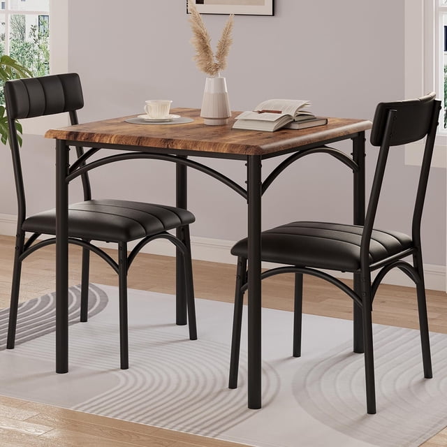 Aoile Small Dining Table Set for 2 with Chairs, 3 Piece Dining Table and Chairs Set for Kitchen Apartment Dining Room Small Space, Rustic Brown