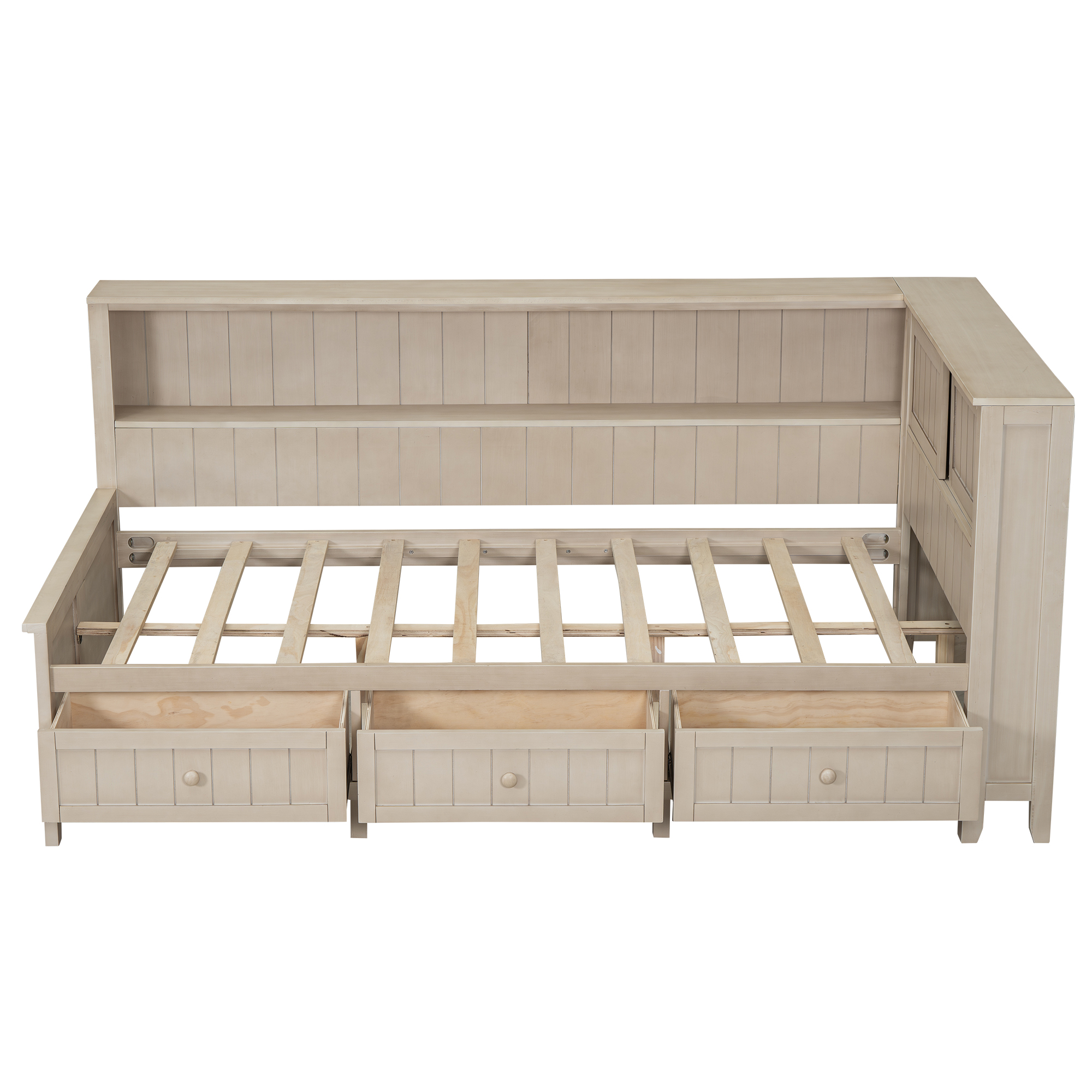 Euroco Wood Twin Size Daybed with Storage Shelves and Drawers