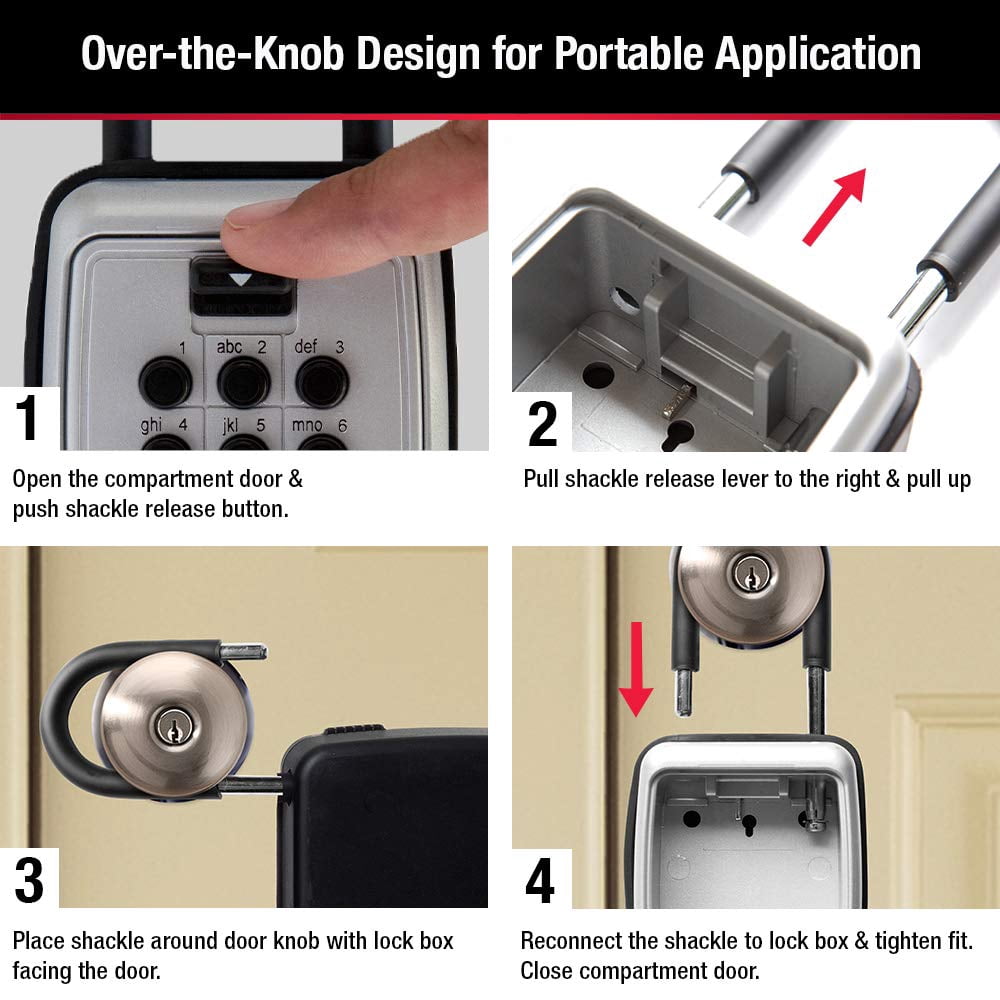 Master Lock Black Portable Outdoor Key Lock Box with Push Button Resettable Combination Lock to Safely Hide a Key Outside, 5422EC