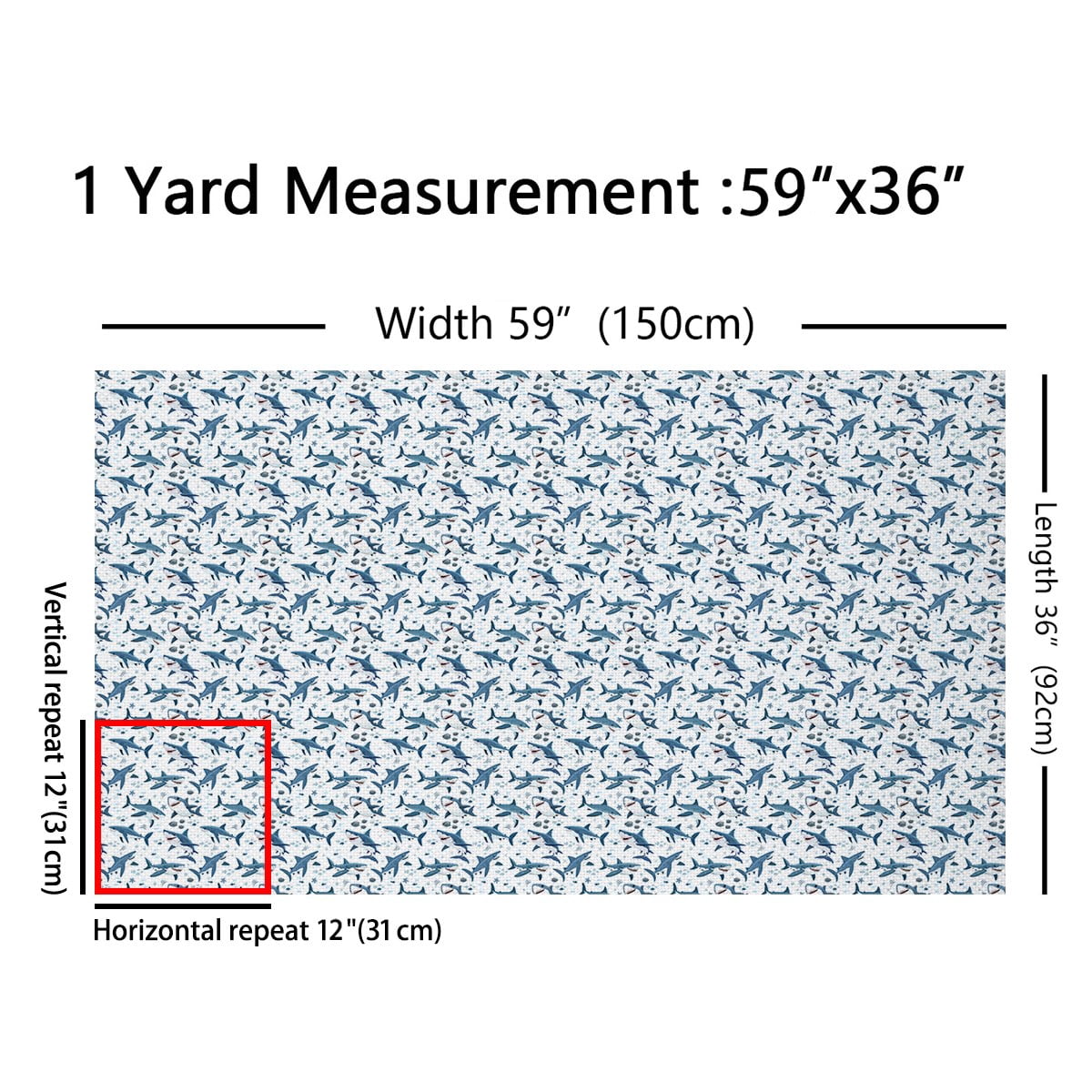 Manfei Ocean Shark Fabric by the Yard (1 Yard), Sea Animal Wildlife Decorative Fabric by the Yard, Marine Fish DIY Fabric