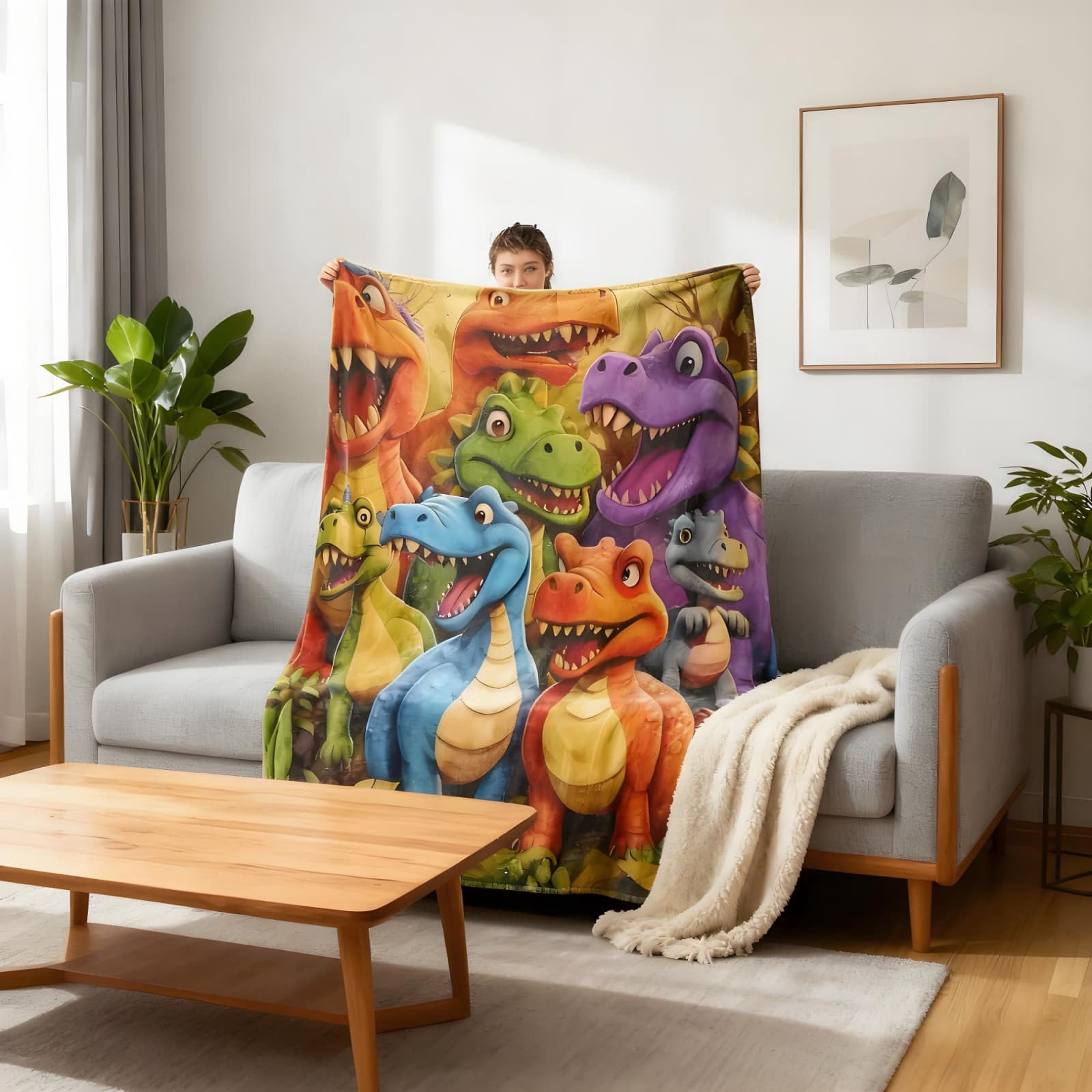 2026 New Dinosaur Blanket for Boys, Cute Smiling Dinosaurs Hd Digital Print Flannel for Boys and Girls, Contemporary Animal Theme, 50x60in
