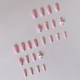 thumbnail image 2 of 24Pcs French Tip Press on Medium Coffin Pink French Tip Fake with Nail Glue Nude Glossy Acrylic Design French Tip Bows Flowers Nail Charms False Stick on for Women E22, 2 of 3