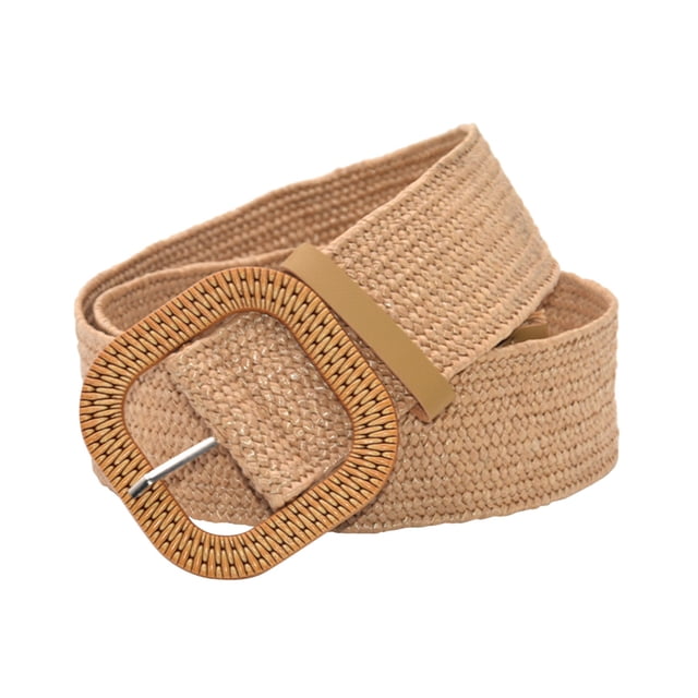 Gibobby Vestido elegante Cinturón de mujer Cinturones de cintura anchos elásticos tejidos de paja para vestidos con hebilla(Beige, Talla única)