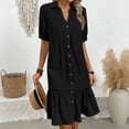 thumbnail image 4 of Women's Solid Color V-Neck Short Sleeve Casual Summer Dress, 4 of 6