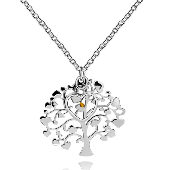 Uloveido Stainless Steel Family Tree Necklace with Mustard Seed Charms Jewelry Gifts for Wife Mom Grandma Girlfriend Y637 (White-Heart)