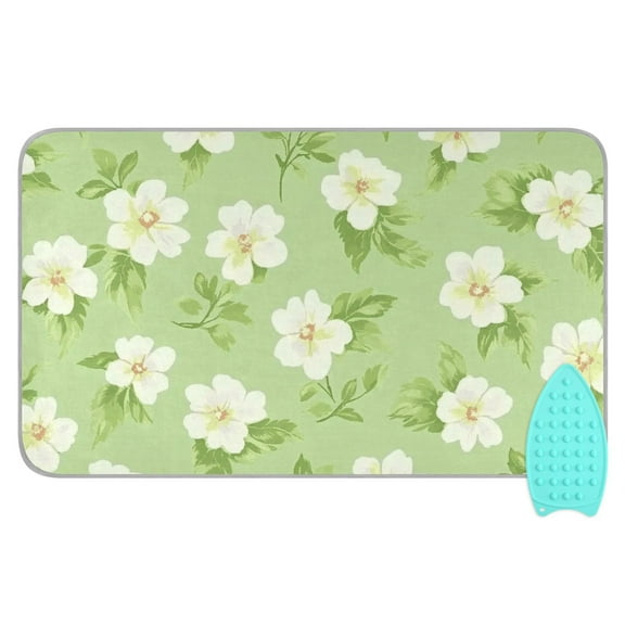 Simple White Floral Ironing Mat Blanket for Table Top Travel Portable Ironing Board Pad 47.2x27.6 Inch