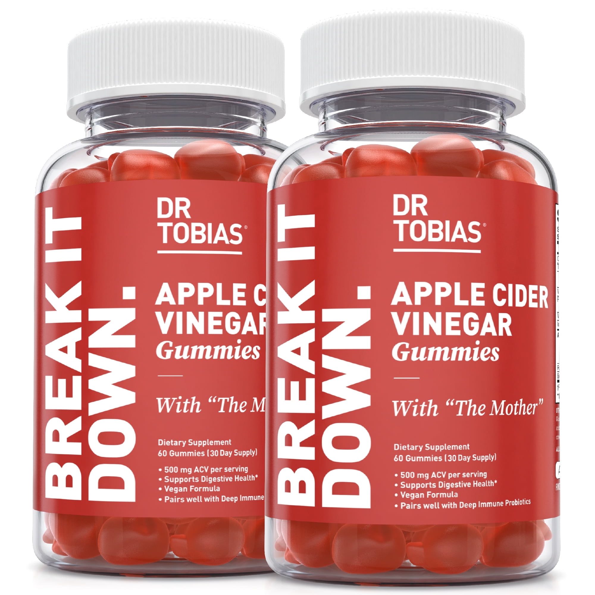 Dr. Tobias Apple Cider Vinegar Gummies, Includes 500 mg Apple Cider Vinegar With Mother, Folate, B12 & Iodine, Supports Gut Health, Cleanse & Detox, Vegan & Gluten-Free, 120 Gummies