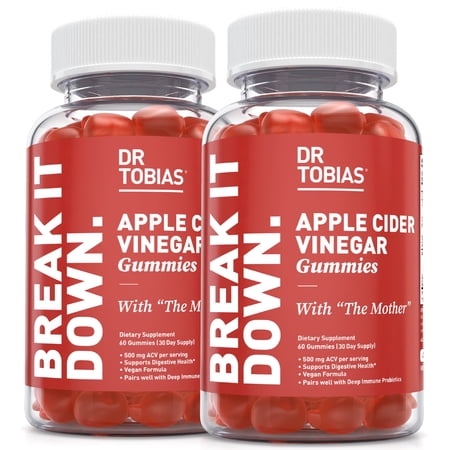Dr. Tobias Apple Cider Vinegar Gummies, Includes 500 mg Apple Cider Vinegar With Mother, Folate, B12 & Iodine, Supports Gut Health, Cleanse & Detox, Vegan & Gluten-Free, 120 Gummies