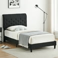 thumbnail image 2 of Wood Bed Frame with Adjustable Curved Headboard, Fabric Upholstered Platform Bed Frame, Twin Size, 2 of 8