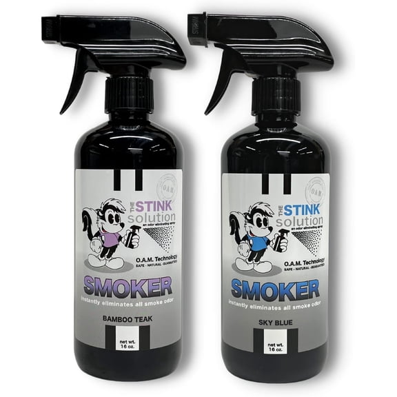 Smoke Odor Eliminator Spray for Home, Car, Clothes, Hands, Hair, Wall & More Completely Neutralizes All Types of Smoke Odor Best Smoke Smell Remover Bamboo Teak 16oz & Sky Blue 16oz