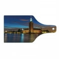 thumbnail image 1 of European Cutting Board, Stockholm Scenic Night at City Hall Old Town Enchanted Town Sweden View, Tempered Glass Cutting and Serving Board, Wine Bottle Shape, Blue Cinnamon Mauve, by Ambesonne, 1 of 1