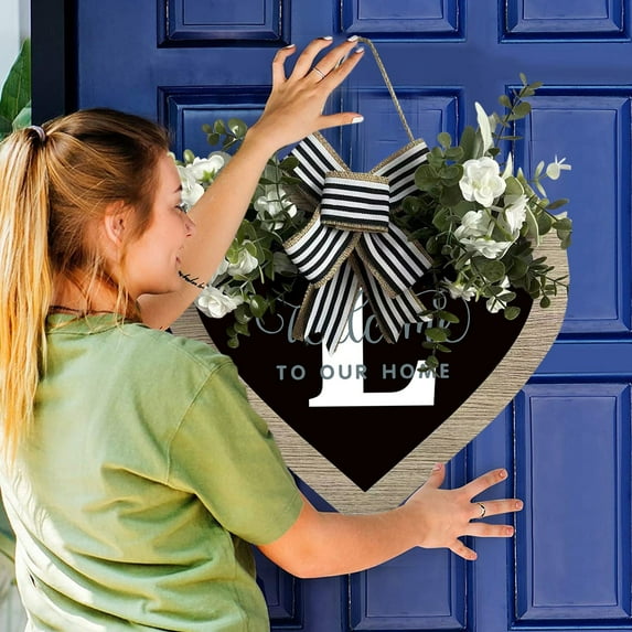 Farmhouse Heart Door Sign Customizable Last Name Decorative Hanging Welcome For Outdoor Entryway