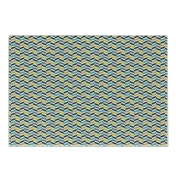 Chevron Cutting Board, Curvy Zig Zag Lines in Vertical Direction Floral Colorful Herringbone, Decorative Tempered Glass Cutting and Serving Board, Small Size, Multicolor, by Ambesonne