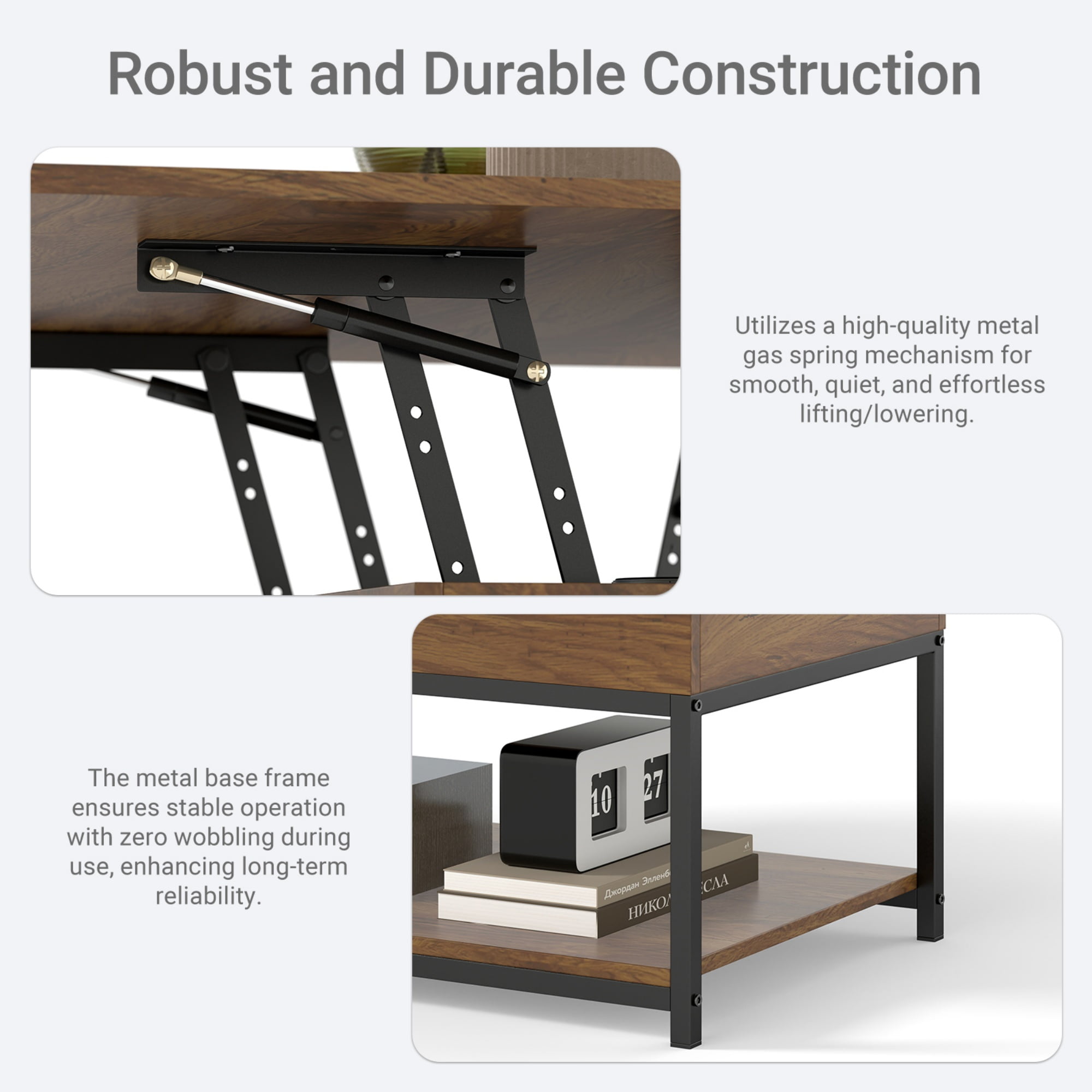 Manxile Lift Top Coffee Table with Storage for Living Room, Farmhouse Coffee Table with Lift Top, Red Oak Finish