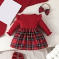 thumbnail image 4 of Toddler Girls Christmas Long Sleeve Dress with Bowknot Prints and Matching Headband Party Gown Red 18-24 Months, 4 of 9