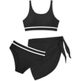 thumbnail image 3 of Daznico Women's 3-Piece Sporty Bikini Set, Contrast Trim Racerback Top with Mesh Sarong Cover Up,S, 3 of 7