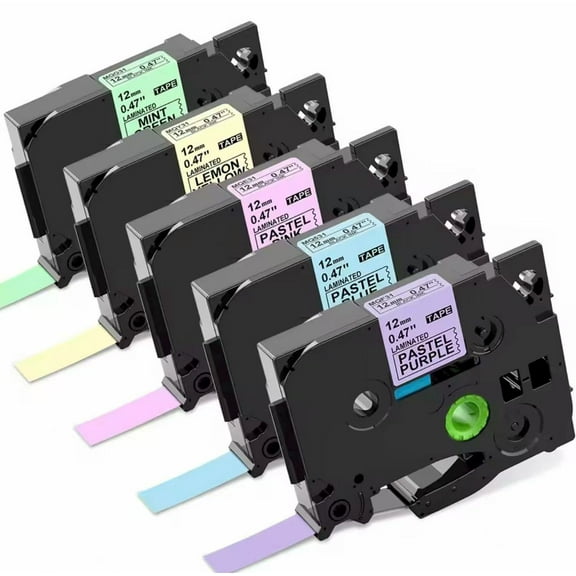 5 Pack 12mm Macaron color Compatible with Brother TZe Replacement Laminated with PT-D220/D210/H110/D200/D400/1280/D610BT & 100  P-Touch Models