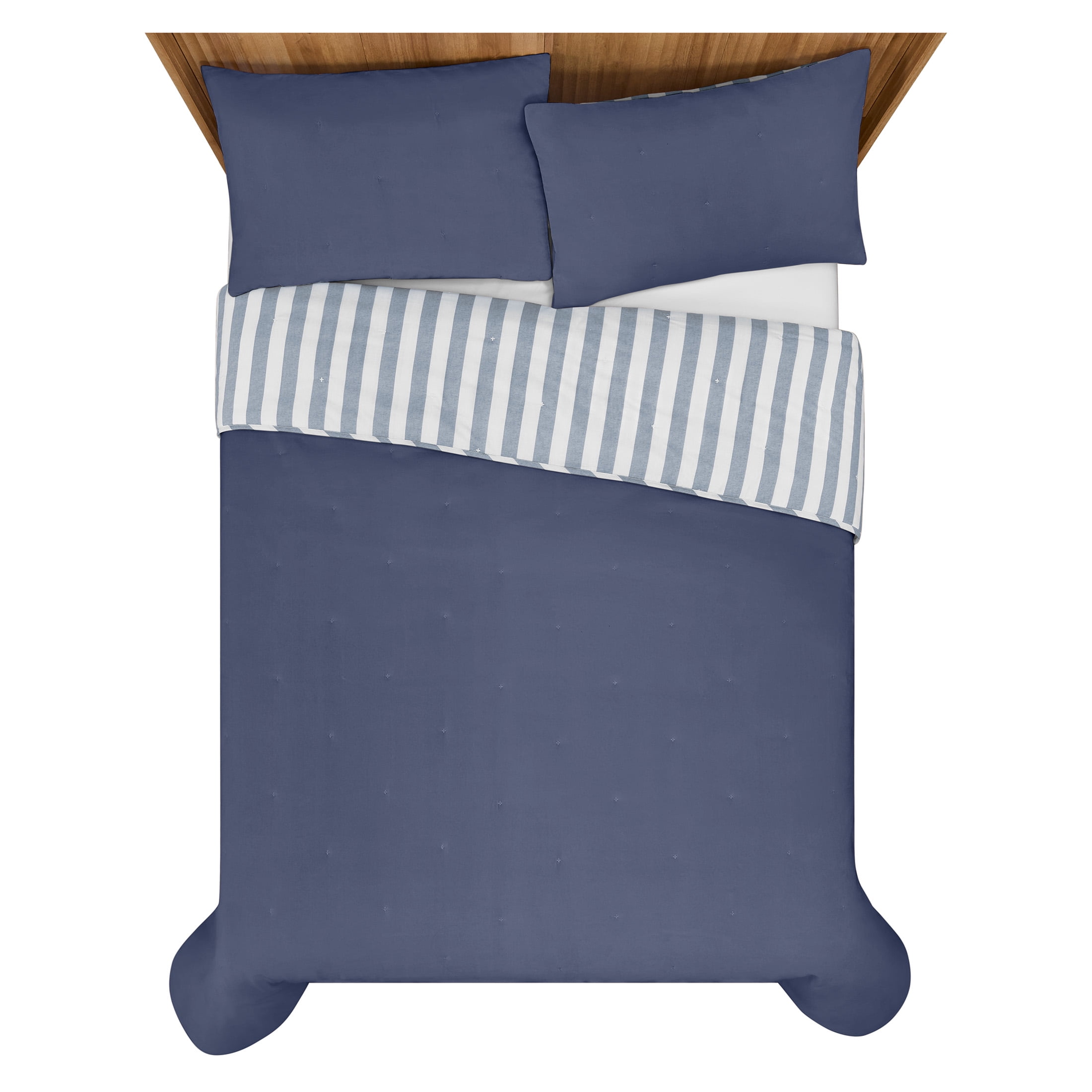 Beautiful The Bedding Collection By Drew Barrymore Striped 100% Cotton, 100% Polyester Velvet Quilts, King - Reversible