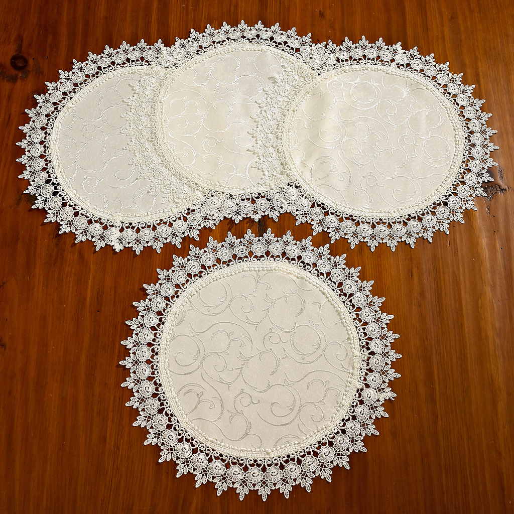 Flower Bow Embroidered Lace Vintage Vintage Design Table Runner